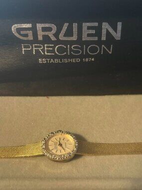 Vintage Diamond Bezel Gruen Quartz Ladies Watch